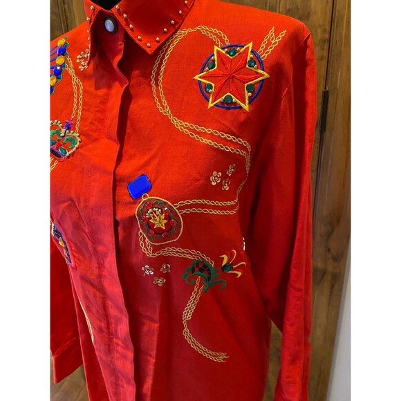 Vintage Harbour Vue Blouse 1980's Gemstone Jeweled Button Up Shirt Size 12 Top - Picture 6 of 12